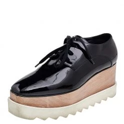 Stella McCartney Black Faux Patent Leather Elyse Platforms Sneakers Size 39 For Women