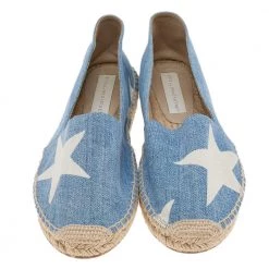 Stella McCartney Blue/White Star Print Denim Rocio Espadrille Flats Size 40 For Women -Stella McCartney Sales luxury women stella mccartney used shoes p559985 004