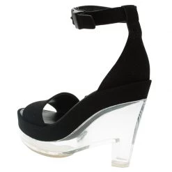 Stella McCartney Black Faux Suede Ankle Strap Platform Wedge Sandals Size 37 For Women -Stella McCartney Sales luxury women stella mccartney used shoes p56372 003