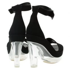 Stella McCartney Black Faux Suede Ankle Strap Platform Wedge Sandals Size 37 For Women -Stella McCartney Sales luxury women stella mccartney used shoes p56372 005