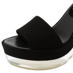 Stella McCartney Black Faux Suede Ankle Strap Platform Wedge Sandals Size 37 For Women -Stella McCartney Sales luxury women stella mccartney used shoes p56372 009
