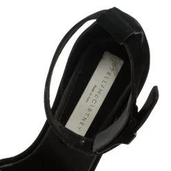 Stella McCartney Black Faux Suede Ankle Strap Platform Wedge Sandals Size 37 For Women -Stella McCartney Sales luxury women stella mccartney used shoes p56372 010