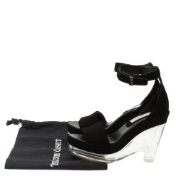 Stella McCartney Black Faux Suede Ankle Strap Platform Wedge Sandals Size 37 For Women -Stella McCartney Sales luxury women stella mccartney used shoes p56372 012