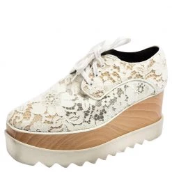 Stella McCartney White Lace Elyse Platform Lace Up Sneakers Size 37.5 For Women