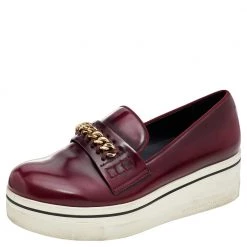 Stella McCartney Burgundy Faux Leather Chain Link Platform Slip On Loafers Size 39 For Women