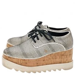 Stella McCartney Monochrome Woven Faux Leather Elyse Star Platform Lace Up Derby Size 36.5 For Women -Stella McCartney Sales luxury women stella mccartney used shoes p572678 002