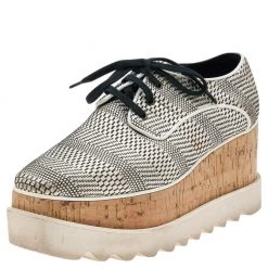 Stella McCartney Monochrome Woven Faux Leather Elyse Star Platform Lace Up Derby Size 36.5 For Women