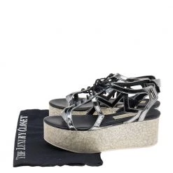 Stella McCartney Metallic Grey Faux Leather Hackney Platform Sandals Size 36 For Women -Stella McCartney Sales luxury women stella mccartney used shoes p578161 001