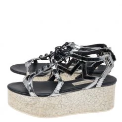 Stella McCartney Metallic Grey Faux Leather Hackney Platform Sandals Size 36 For Women -Stella McCartney Sales luxury women stella mccartney used shoes p578161 002