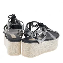Stella McCartney Metallic Grey Faux Leather Hackney Platform Sandals Size 36 For Women -Stella McCartney Sales luxury women stella mccartney used shoes p578161 003
