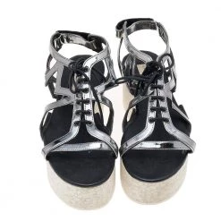 Stella McCartney Metallic Grey Faux Leather Hackney Platform Sandals Size 36 For Women -Stella McCartney Sales luxury women stella mccartney used shoes p578161 004