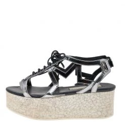 Stella McCartney Metallic Grey Faux Leather Hackney Platform Sandals Size 36 For Women -Stella McCartney Sales luxury women stella mccartney used shoes p578161 007