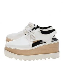 Stella McCartney White Faux Leather Elyse Cut-Out Platform Derby Size 37.5 For Women -Stella McCartney Sales luxury women stella mccartney used shoes p582271 002