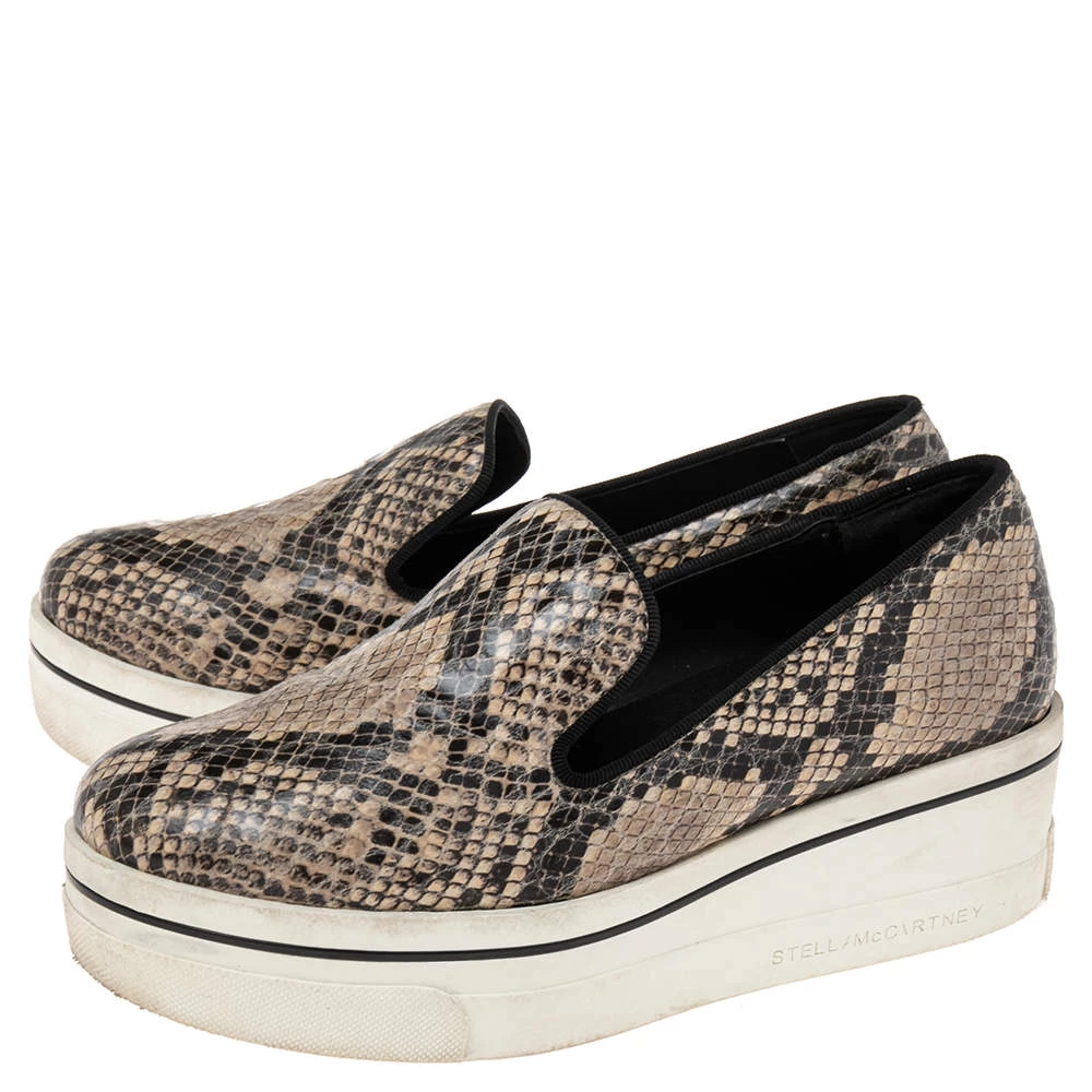 Stella McCartney Beige/Black Python Embossed Leather Platform Sneakers Size 37 For Women 6 Stella McCartney Beige/Black Python Embossed Leather Platform Sneakers Size 37 For Women - Image 4