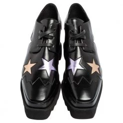 Stella McCartney Black Faux Leather Elyse Star Platform Lace Up Sneakers Size 39 For Women -Stella McCartney Sales luxury women stella mccartney used shoes p582828 001