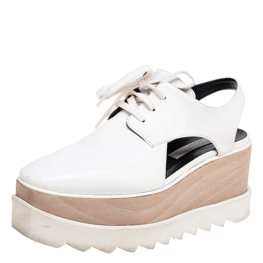Stella McCartney White Faux Leather Elyse Cutout Platform Derby Size 36 For Women 3 Stella McCartney White Faux Leather Elyse Cutout Platform Derby Size 36 For Women