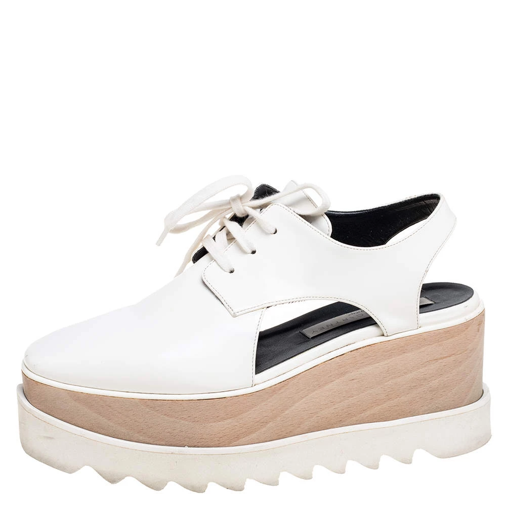 Stella McCartney White Faux Leather Elyse Cutout Platform Derby Size 36 For Women 4 Stella McCartney White Faux Leather Elyse Cutout Platform Derby Size 36 For Women - Image 2