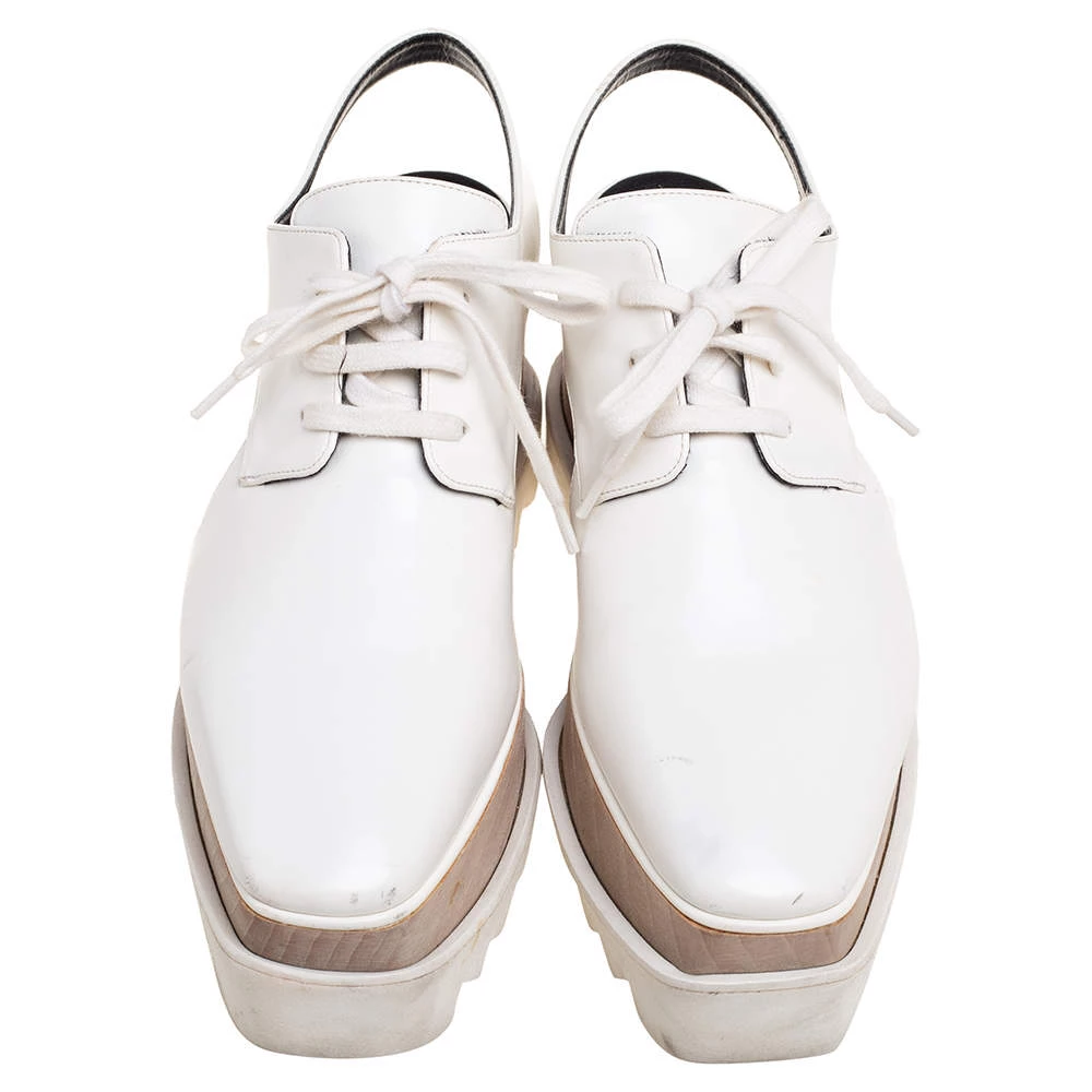 Stella McCartney White Faux Leather Elyse Cutout Platform Derby Size 36 For Women 5 Stella McCartney White Faux Leather Elyse Cutout Platform Derby Size 36 For Women - Image 3