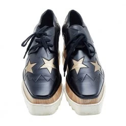 Stella McCartney Black/Gold Faux Leather Elyse Star Platform Derby Size 39 For Women -Stella McCartney Sales luxury women stella mccartney used shoes p592631 004