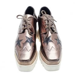 Stella McCartney Metallic Brown/Black Faux Leather Elyse Star Platform Derby Size 38 For Women -Stella McCartney Sales luxury women stella mccartney used shoes p592633 006