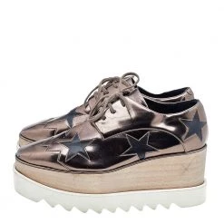 Stella McCartney Metallic Brown/Black Faux Leather Elyse Star Platform Derby Size 38 For Women -Stella McCartney Sales luxury women stella mccartney used shoes p592633 009