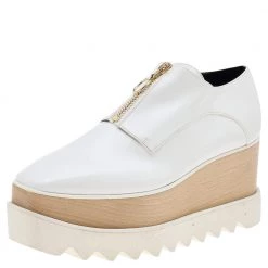 Stella McCartney White Faux Leather Elyse Platform Zip Sneakers Size 36 For Women