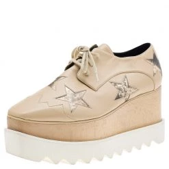 Stella McCartney Beige Faux Leather Elyse Star Platform Sneakers Size 36 For Women