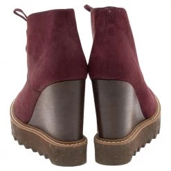 Stella McCartney Burgundy Faux Suede Lace Up Wedge Boots Size 37 For Women -Stella McCartney Sales luxury women stella mccartney used shoes p592962 003