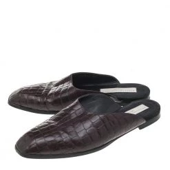 Stella McCartney Burgundy Faux Croc Embossed Leather Mules Size 37.5 For Women -Stella McCartney Sales luxury women stella mccartney used shoes p593053 006