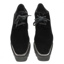 Stella McCartney Black Velvet Elyse Platform Lace Up Derby Size 36 For Women -Stella McCartney Sales luxury women stella mccartney used shoes p593993 004
