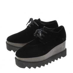 Stella McCartney Black Velvet Elyse Platform Lace Up Derby Size 36 For Women -Stella McCartney Sales luxury women stella mccartney used shoes p593993 006