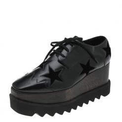 Stella McCartney Black Faux Leather And Velvet Elyse Star Platform Derby Size 36 For Women