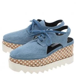 Stella McCartney Blue Cut Out Denim Elyse Platform Slingback Derby Size 36 For Women -Stella McCartney Sales luxury women stella mccartney used shoes p594029 009