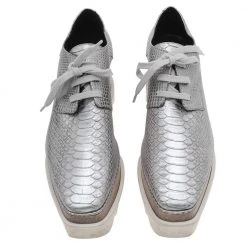 Stella McCartney Metallic Silver Faux Python Embossed Leather Elyse Platform Derby Size 36 For Women -Stella McCartney Sales luxury women stella mccartney used shoes p594054 004