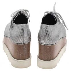 Stella McCartney Metallic Silver Faux Python Embossed Leather Elyse Platform Derby Size 36 For Women -Stella McCartney Sales luxury women stella mccartney used shoes p594054 005