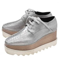 Stella McCartney Metallic Silver Faux Python Embossed Leather Elyse Platform Derby Size 36 For Women -Stella McCartney Sales luxury women stella mccartney used shoes p594054 008