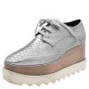 Stella McCartney Metallic Silver Faux Python Embossed Leather Elyse Platform Derby Size 36 For Women