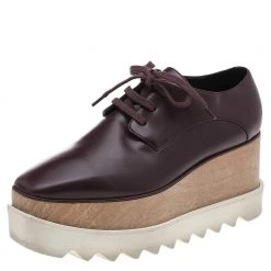 Stella McCartney Burgundy Faux Leather Elyse Platform Lace Up Derby Size 36 For Women