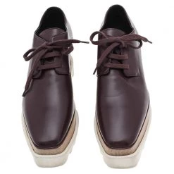 Stella McCartney Burgundy Faux Leather Elyse Platform Lace Up Derby Size 36 For Women -Stella McCartney Sales luxury women stella mccartney used shoes p594056 004