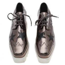 Stella McCartney Metallic Brown Faux Leather Elyse Star Platform Lace Up Derby Size 36 For Women -Stella McCartney Sales luxury women stella mccartney used shoes p594059 004