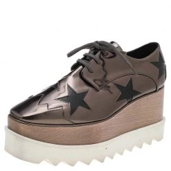 Stella McCartney Metallic Brown Faux Leather Elyse Star Platform Lace Up Derby Size 36 For Women