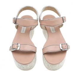 Stella McCartney Beige Faux Leather Geena Marble Wedge Platform Sandals Size 36 For Women -Stella McCartney Sales luxury women stella mccartney used shoes p594063 003