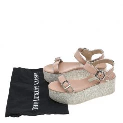 Stella McCartney Beige Faux Leather Geena Marble Wedge Platform Sandals Size 36 For Women -Stella McCartney Sales luxury women stella mccartney used shoes p594063 007