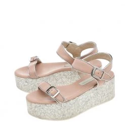Stella McCartney Beige Faux Leather Geena Marble Wedge Platform Sandals Size 36 For Women -Stella McCartney Sales luxury women stella mccartney used shoes p594063 008