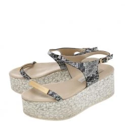 Stella McCartney Black/White Faux Python Leather Geena Marble Wedge Platform Sandals Size 36 For Women -Stella McCartney Sales luxury women stella mccartney used shoes p594072 004