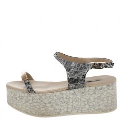 Stella McCartney Black/White Faux Python Leather Geena Marble Wedge Platform Sandals Size 36 For Women -Stella McCartney Sales luxury women stella mccartney used shoes p594072 008
