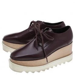 Stella McCartney Burgundy Faux Leather Elyse Platform Lace Up Derby Size 38 For Women -Stella McCartney Sales luxury women stella mccartney used shoes p596834 002