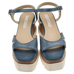 Stella McCartney Blue Faux Leather Elyse Star Ankle Strap Platform Sandals Size 39 For Women -Stella McCartney Sales luxury women stella mccartney used shoes p598804 006