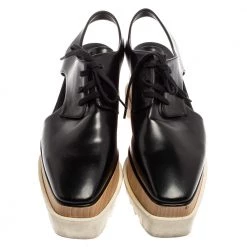 Stella McCartney Black Faux Leather Elyse Platform Cut-Out Slingback Derby Size 39.5 For Women -Stella McCartney Sales luxury women stella mccartney used shoes p604048 007