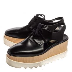Stella McCartney Black Faux Leather Elyse Platform Cut-Out Slingback Derby Size 39.5 For Women -Stella McCartney Sales luxury women stella mccartney used shoes p604048 008
